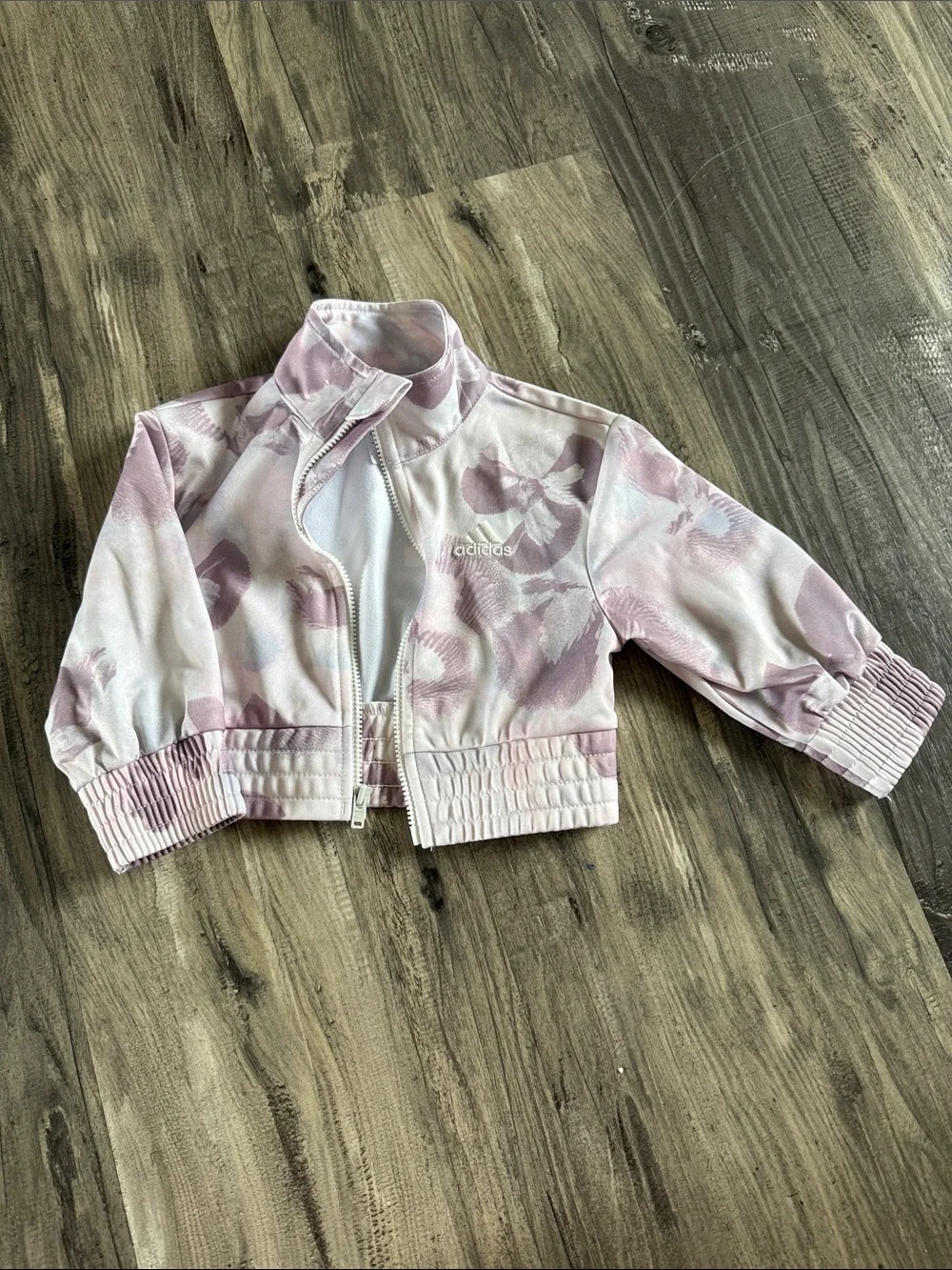 adidas Girls Light Pink and Mauve Floral Track Jacket and Mauve Pants Set